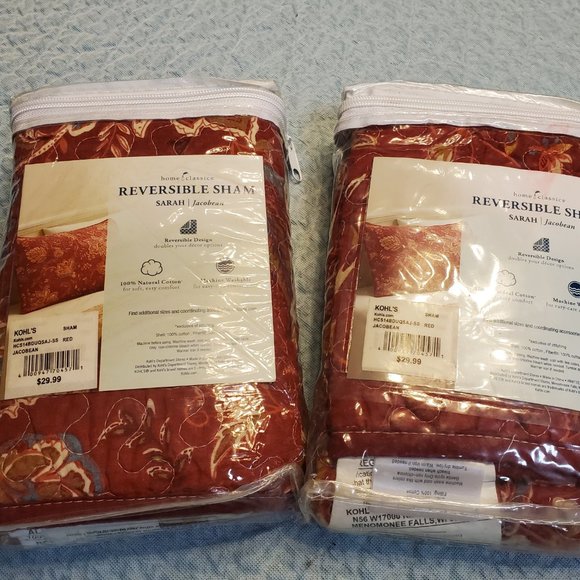 Home Classics Reversible Pillow Shams Red Jacobean X2 - Picture 3 of 6